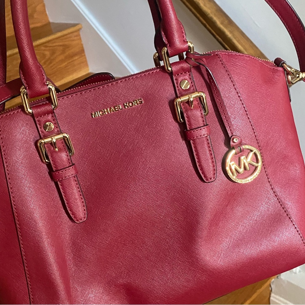 $50 Red Michael Kors tote with handles and long strap